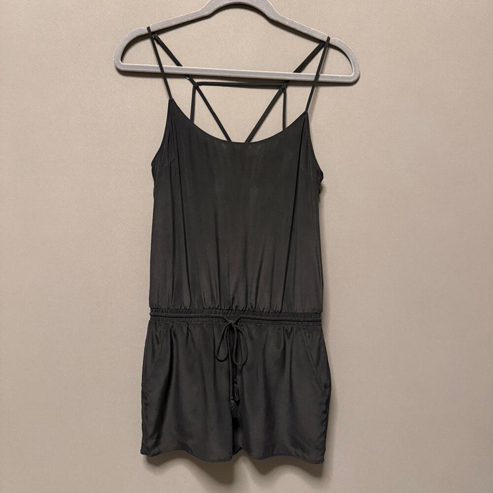 Joie 100% silk romper - black spaghetti strap shorts elastic waist summer size S